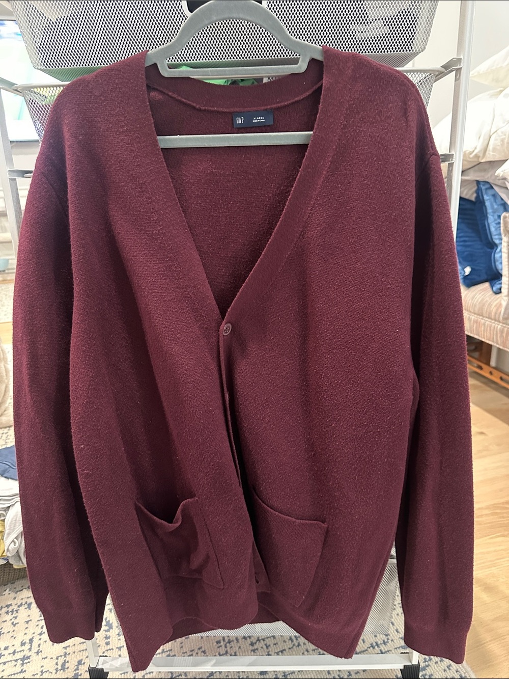 GAP Deep Burgundy V-Neck Button-Front Cardigan